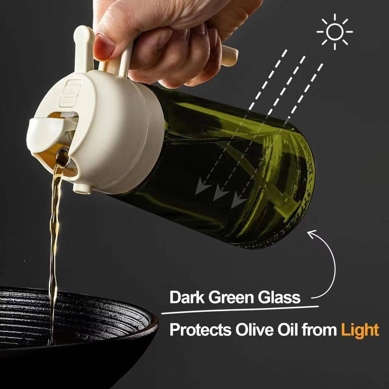 ২-ইন-১ গ্লাস অয়েল ডিসপেনসার ও স্প্রেয়ার – ৪৭০মিলি লিকপ্রুফ অলিভ অয়েল স্প্রে বোতল