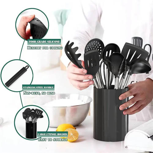 43 Pcs Heat Resistant Silicone Kitchen Utensils Set | Stainless Steel Handle Premium Cooking Tools
