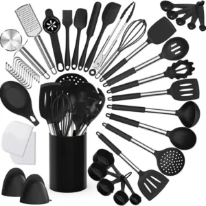 43 Pcs Heat Resistant Silicone Kitchen Utensils Set | Stainless Steel Handle Premium Cooking Tools